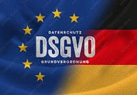 Illustration zum Datenschutz mit EU-Symbolik und Hinweis auf die Umsetzung der DSGVO-Vorgaben auf WahreStorys.de.