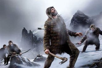 Illustration der Gletschermumie Ötzi, entdeckt in den Alpen, als bedeutender Fund aus der Jungsteinzeit mit einzigartiger Erhaltung.