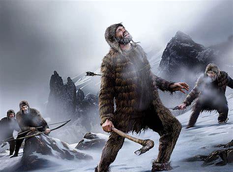 Illustration der Gletschermumie Ötzi, entdeckt in den Alpen, als bedeutender Fund aus der Jungsteinzeit mit einzigartiger Erhaltung.