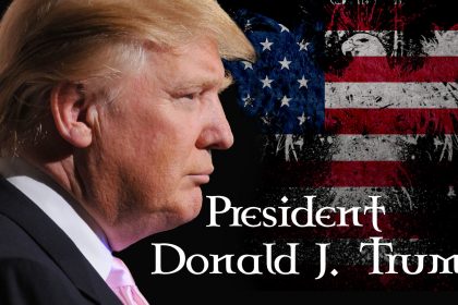 Donald Trump als Präsident vor dem Weißen Haus
