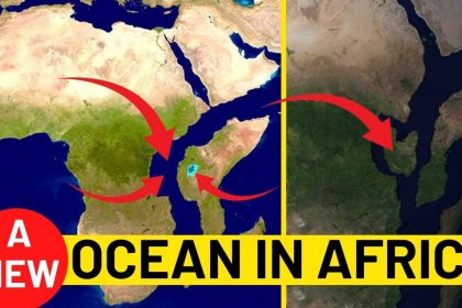 Satellitenaufnahme der ostafrikanischen Riftzone, wo durch Plattentektonik ein neuer Ozean entsteht.