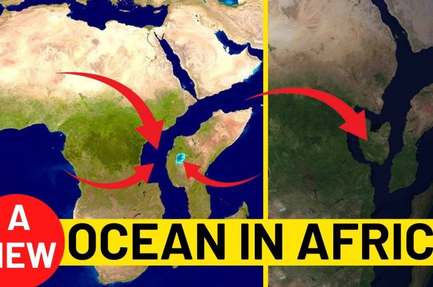 Satellitenaufnahme der ostafrikanischen Riftzone, wo durch Plattentektonik ein neuer Ozean entsteht.